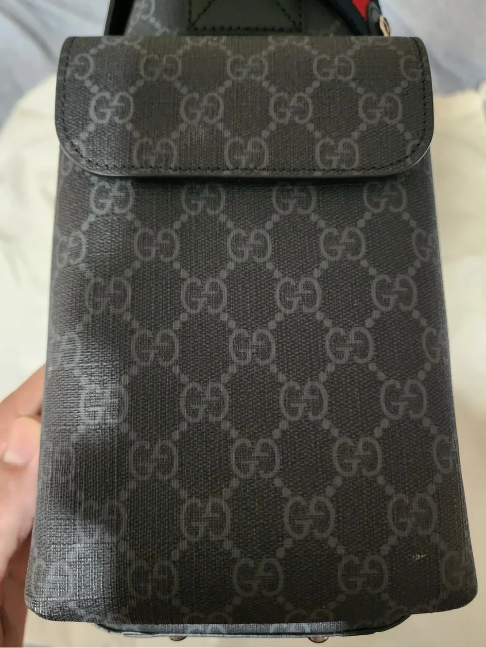 Gucci Black and Gray GG Supreme Messenger Bag